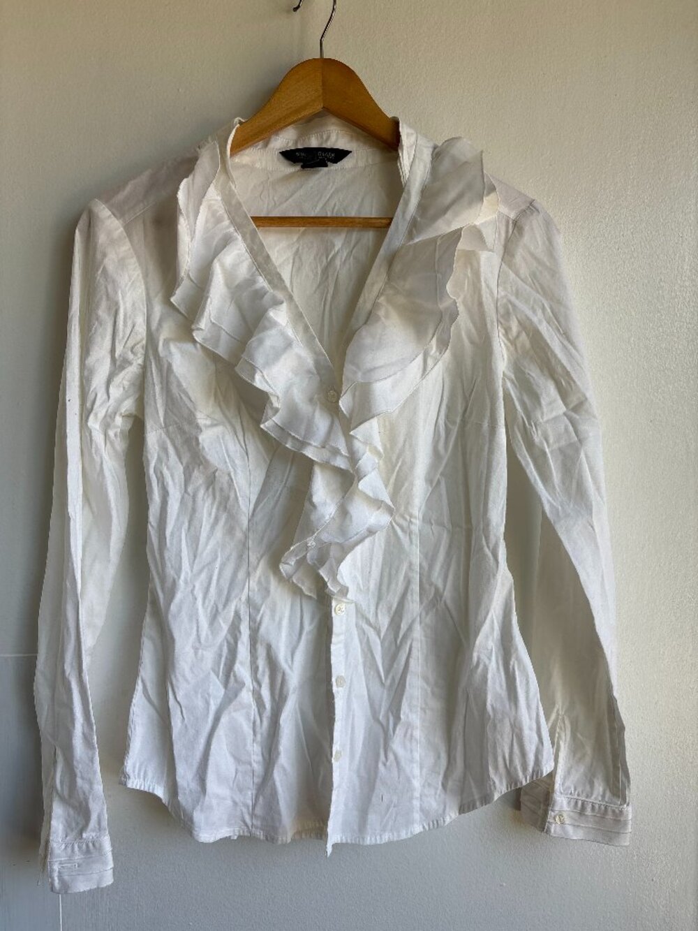 White House Black Market White Ruffle Button Front Blouse XXS Career Top